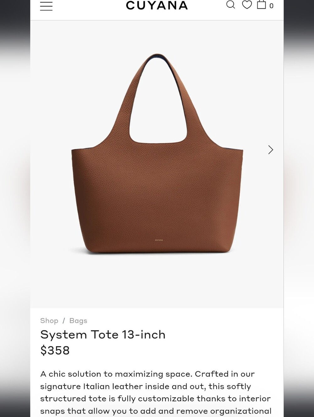 Cuyana Pebbled Leather Tote in Cognac - Picture 5 of 6